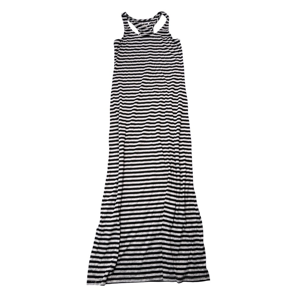 In-Love Women Black Gray Striped Racerback Maxi Dress Sleeveless Small